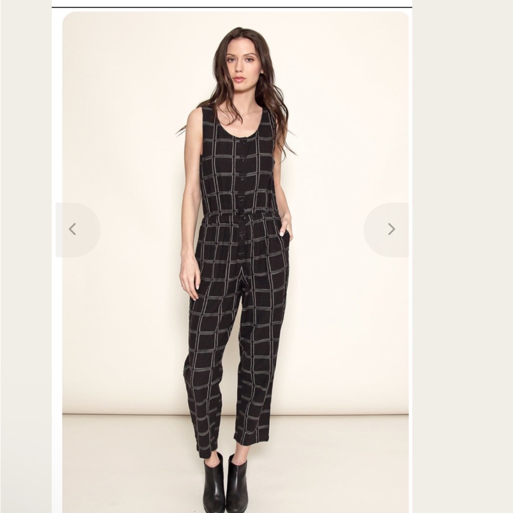 Ace & Jig Black Windowpane Button-Front Sleeveless Jumpsuit